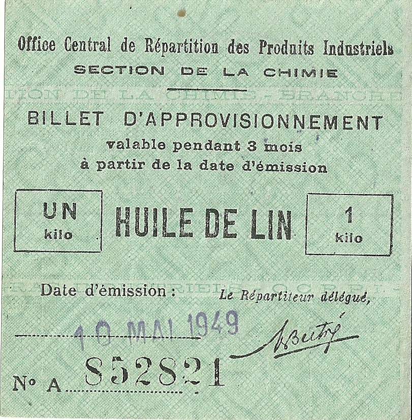 SECTION DE LA CHIMIE - BILLET D'APPROVISIONNEMENT 1 kilo HUILE DE LIN - 852 821