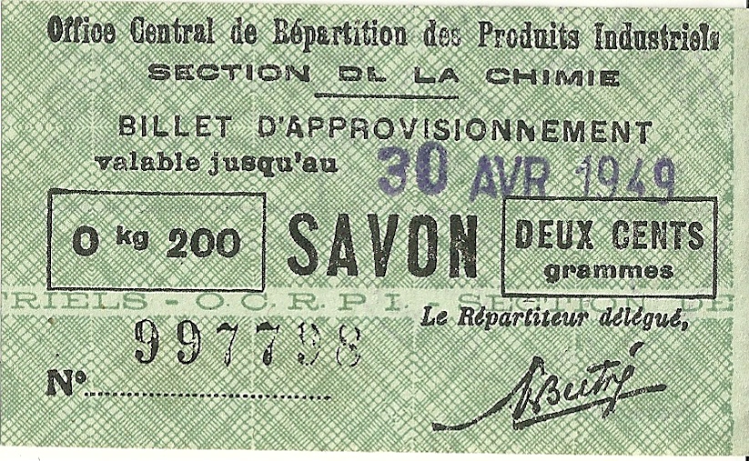 SECTION DE LA CHIMIE - BILLET D'APPROVISIONNEMENT 200 GRAMMES SAVON - 997 798
