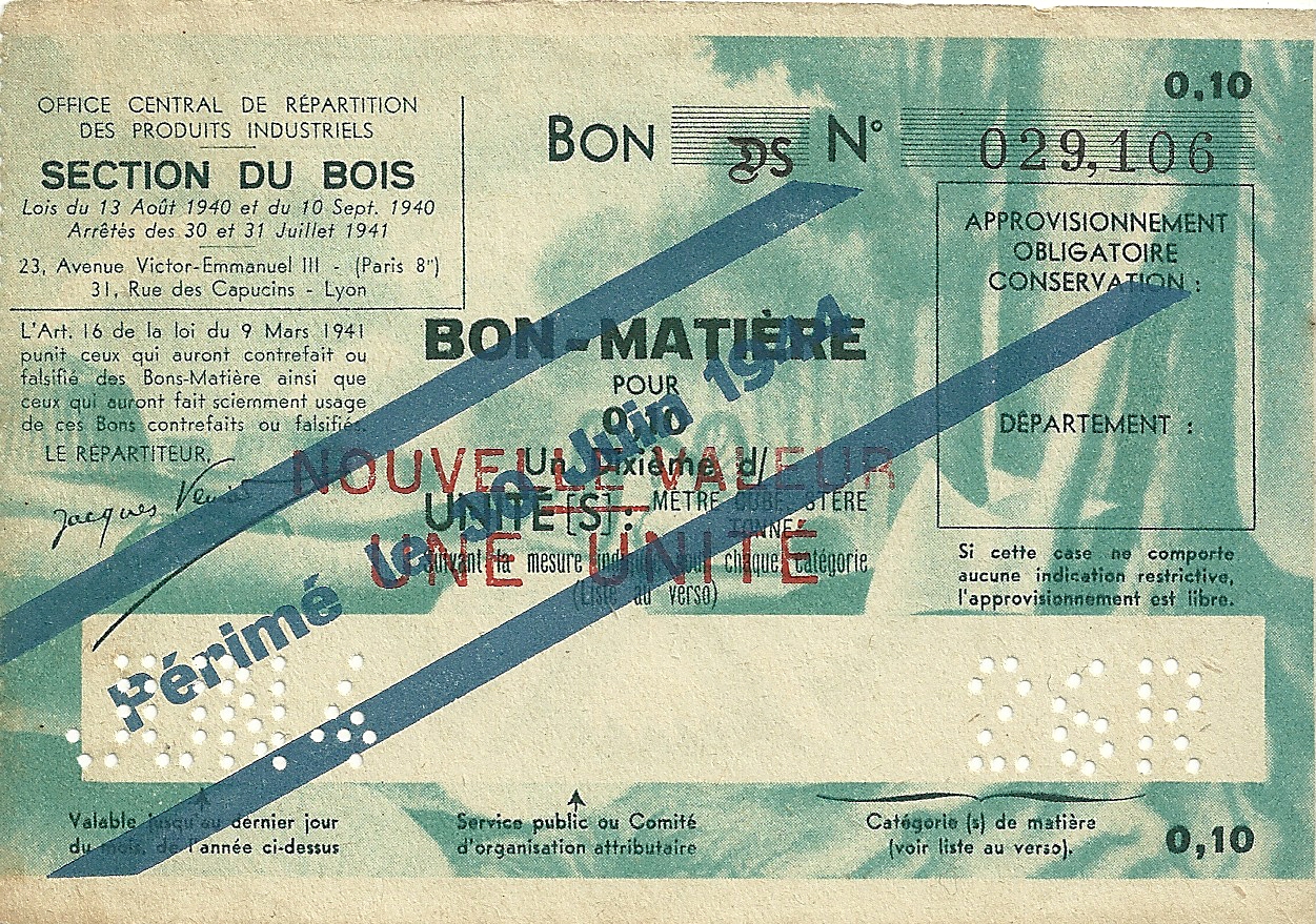 SECTION DU BOIS - BON DS - BON-MATIERE POUR 0,10 Un Dixième d'UNITE - 029,106