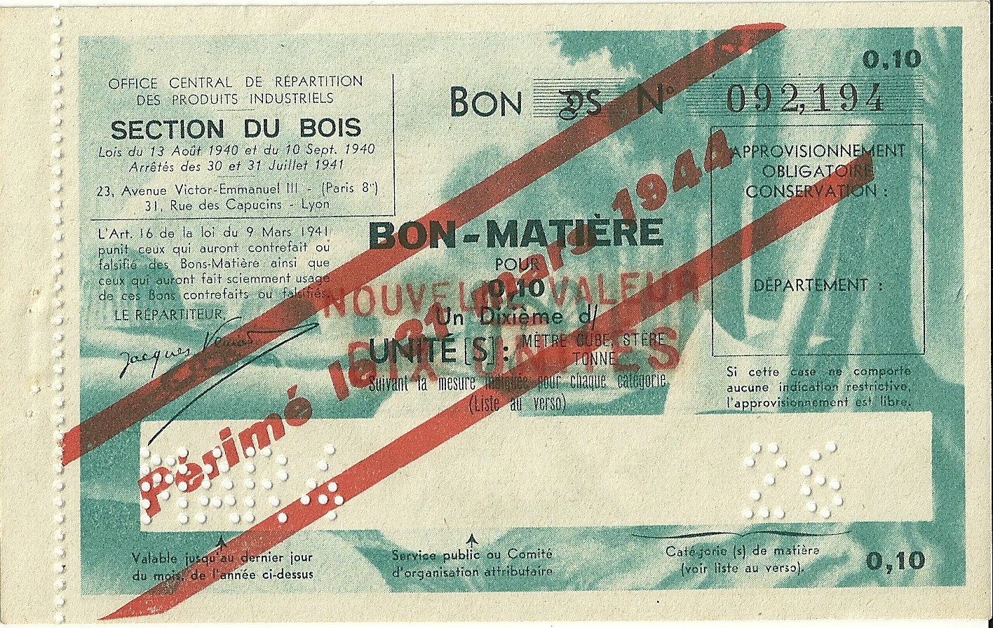 SECTION DU BOIS - BON DS - BON-MATIERE POUR 0,10 Un Dixième d'UNITE - 092,194