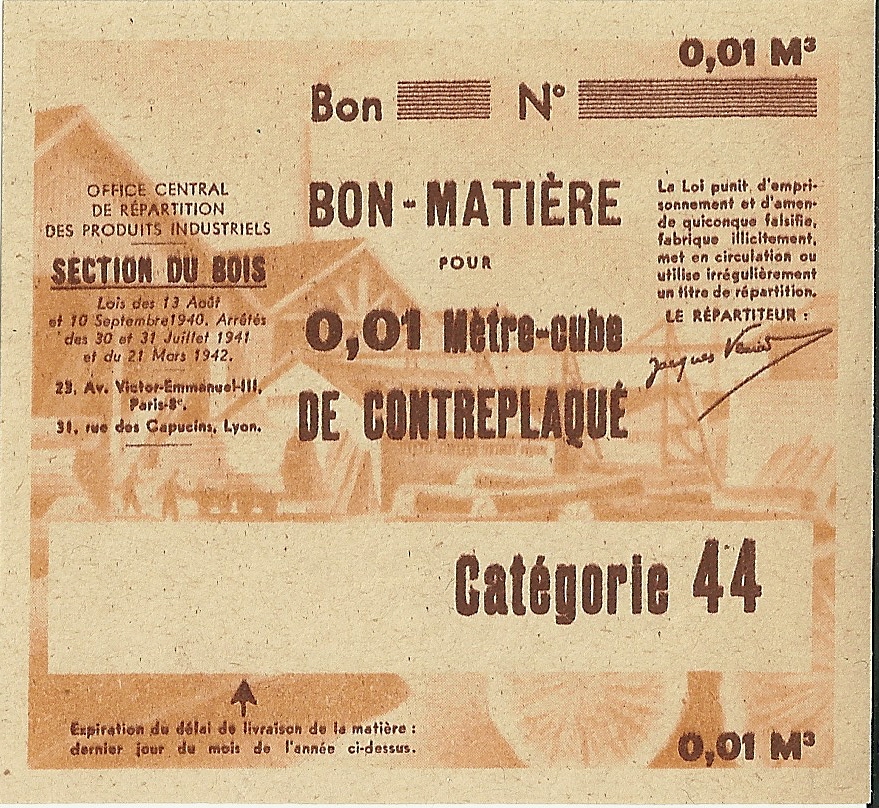 SECTION DU BOIS - BON-MATIERE POUR 0,01 METRE CUBE DE CONTREPLAQUE - S-NMR