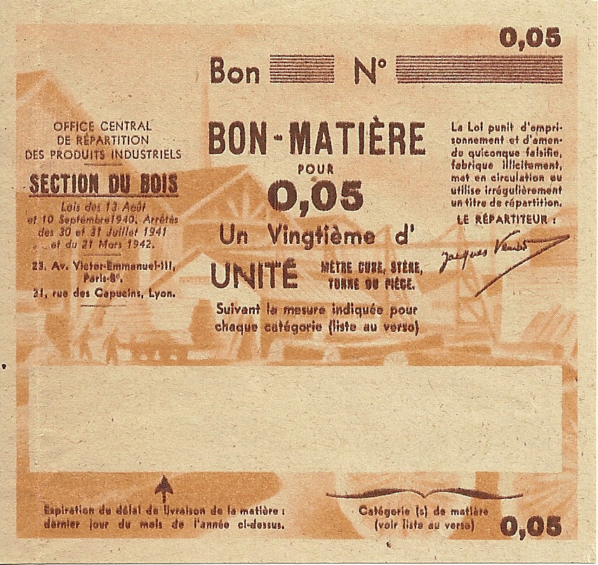 SECTION DU BOIS - BON-MATIERE POUR 0,05 Un Vingtième d'UNITE - S-NMR (2)