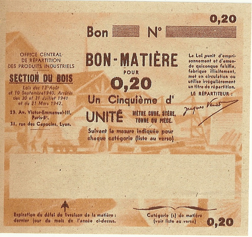 SECTION DU BOIS - BON-MATIERE POUR 0,20 Un Cinquième d'UNITE - S-NMR