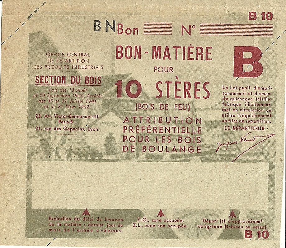 SECTION DU BOIS - Bon BN - BON-MATIERE POUR 10 STERES - S-NMR