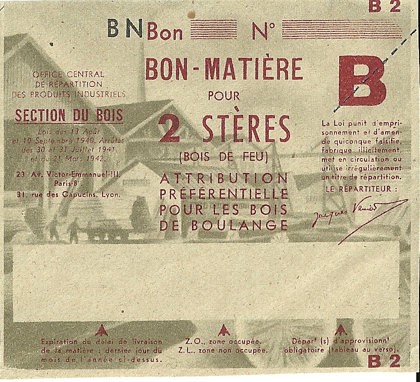 SECTION DU BOIS - Bon BN - BON-MATIERE POUR 2 STERES - S-NMR