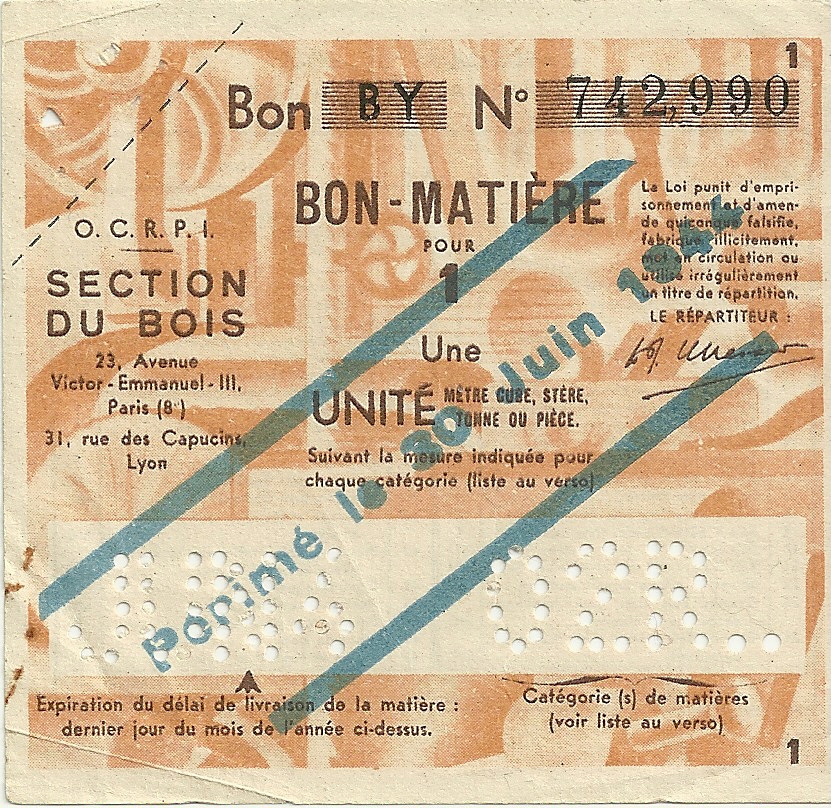SECTION DU BOIS - Bon BY - BON-MATIERE POUR 1 Une UNITE - 02R - 742,990