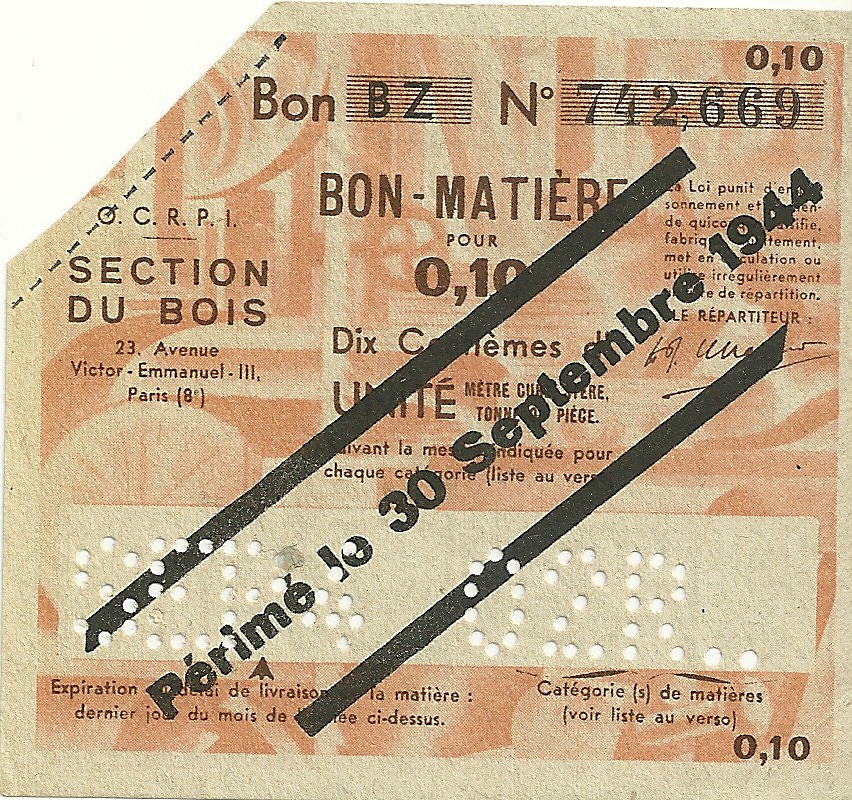 SECTION DU BOIS - Bon BZ - BON-MATIERE POUR 0,10 Dix Centièmes d'UNITE - 02R - 742,669