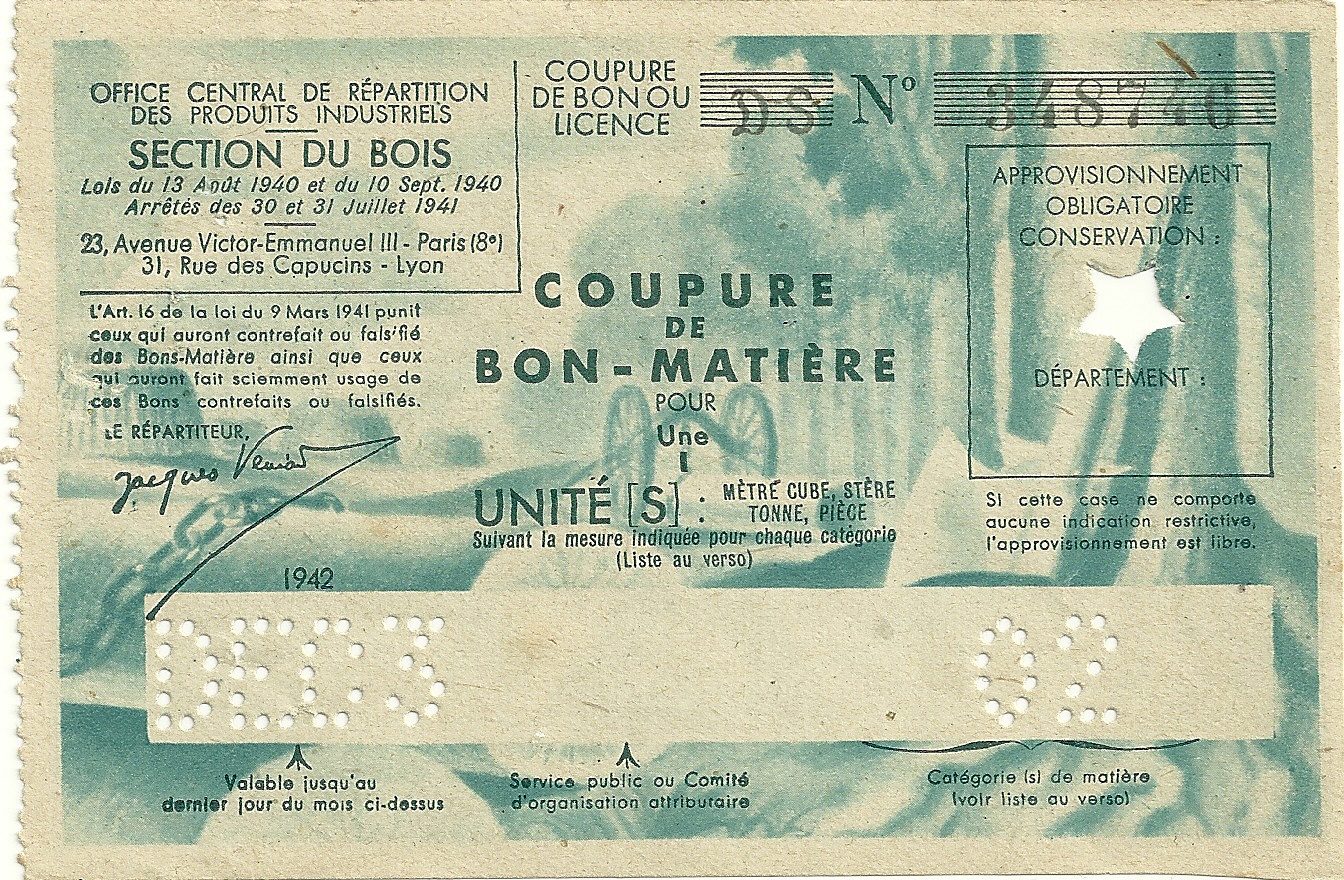 SECTION DU BOIS - COUPURE DS - COUPURE DE BON-MATIERE POUR 1 Une UNITE - 348 746
