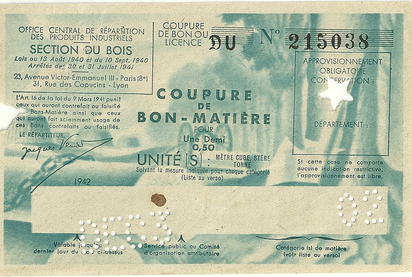 SECTION DU BOIS - COUPURE DU - COUPURE DE BON-MATIERE POUR 0,50 Une Demi UNITE - 215 038