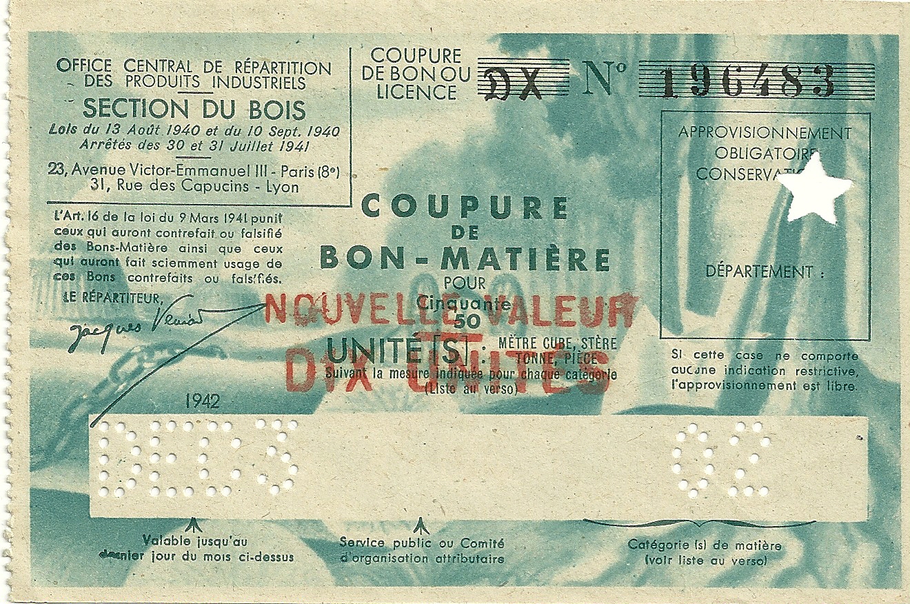 SECTION DU BOIS - COUPURE DX - COUPURE DE BON-MATIERE POUR 50 Cinquante UNITES - NOUVELLE VALEUR DIX UNITES - 196483