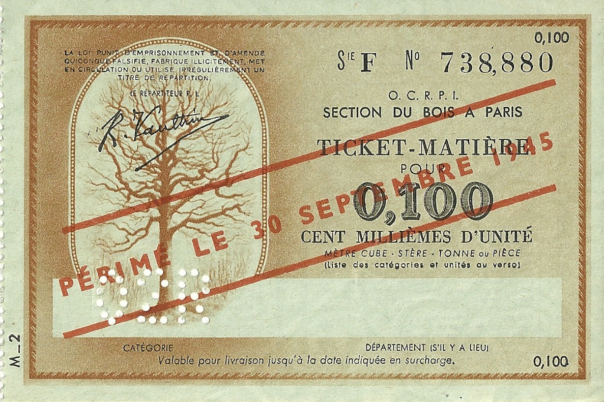 SECTION DU BOIS - TICKET-MATIERE POUR 0,100 CENT MILLIEMES D'UNITE - SERIE F - 738,880