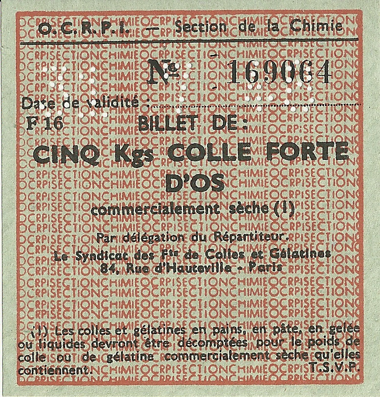 Section de la Chimie - BILLET DE  CINQ Kgs COLLE FORTE D'OS - 169 064