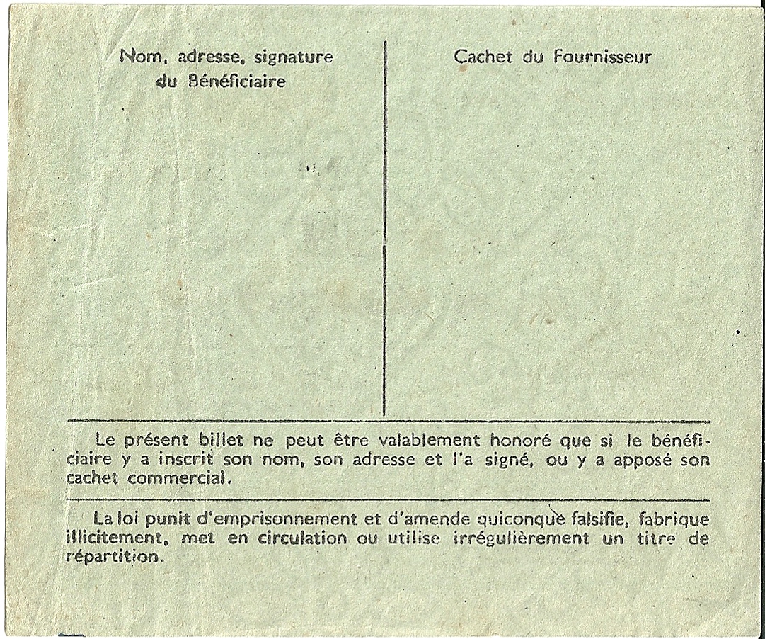 Section de la Chimie - BILLET DE UN litre d'Alccol dénaturé 95 ° - 605 983 - DOS