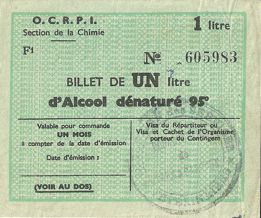 Section de la Chimie - BILLET DE UN litre d'Alccol dénaturé 95 ° - 605 983