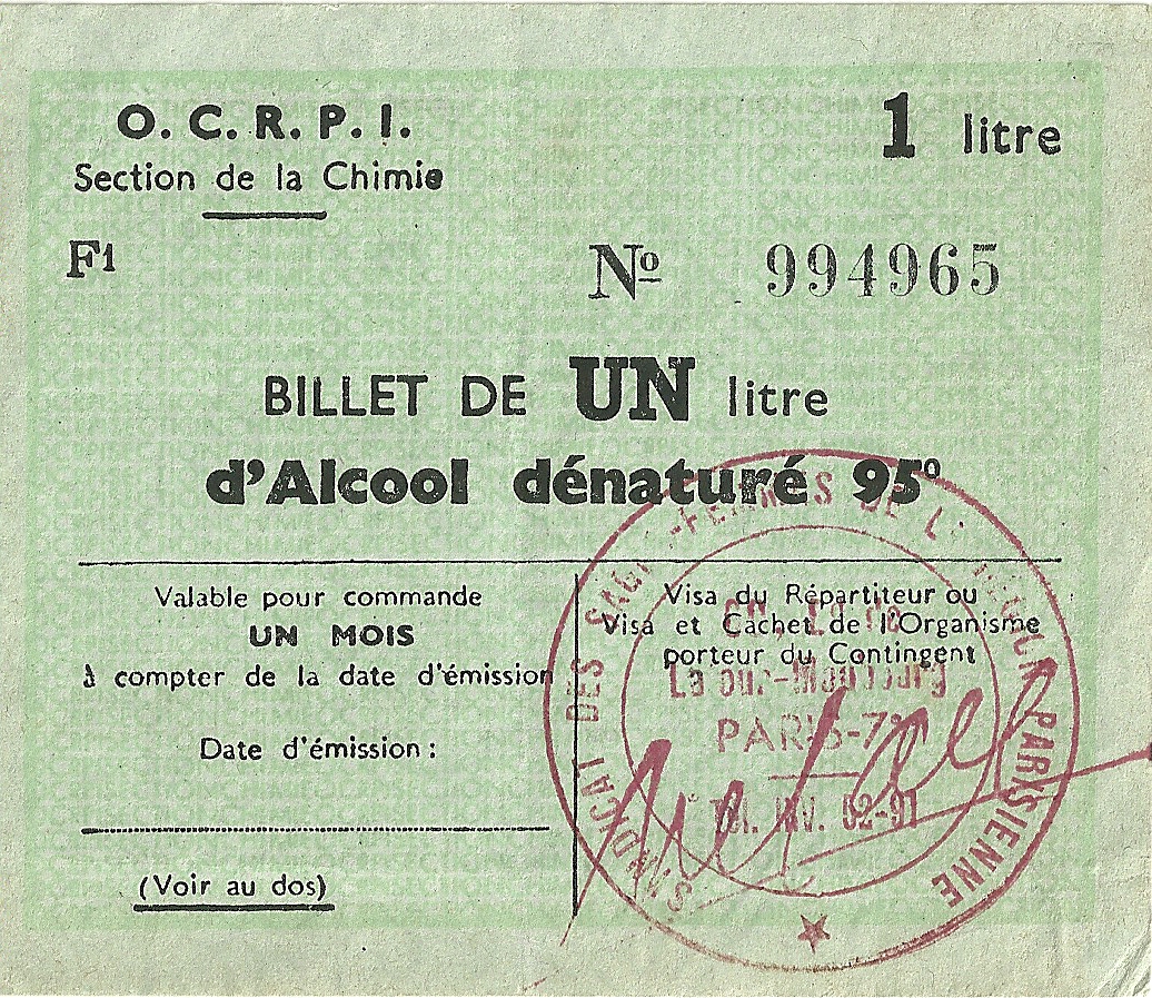 Section de la Chimie - BILLET DE UN litre d'Alccol dénaturé 95 ° - 994 965